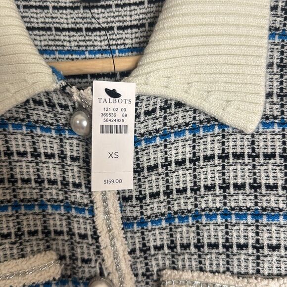 Talbots tweed Mademoiselle plaid coatigan Size XS pearl buttons old money - Picture 7 of 11